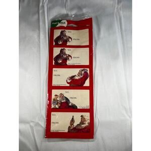 Unopened Coca-Cola Santa Vintage Christmas gift tag labels 1997 Stick IOP Sealed